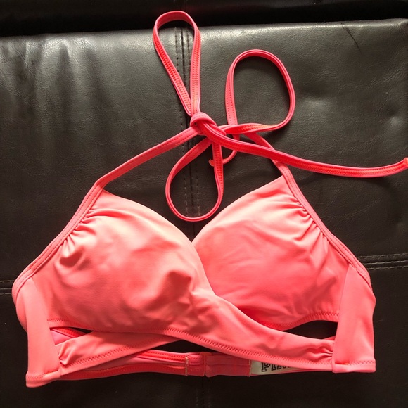 PINK bathing suit top. Coral color. Lightly lined. Size XS. - Picture 1 of 3